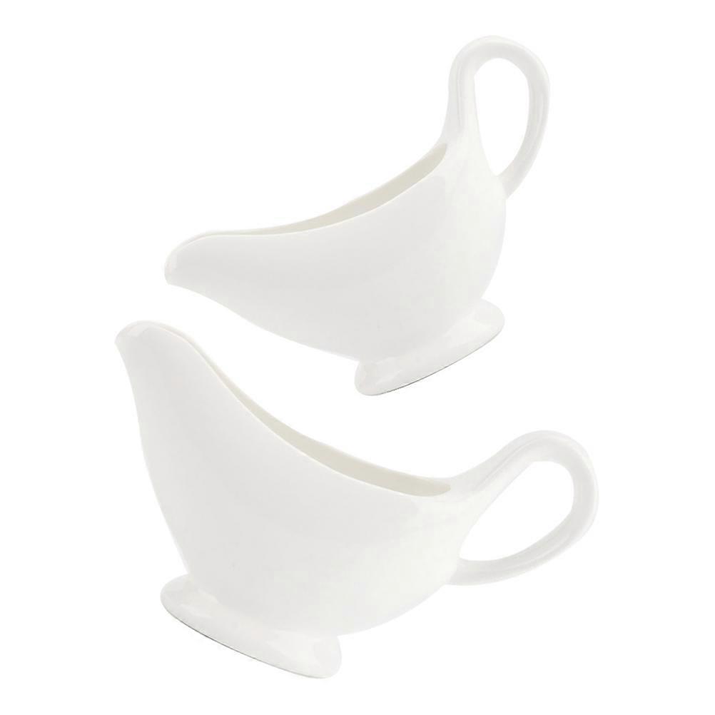 2Pcs White Ceramic Gravy Boats for Kitchen Use Sauce Serving with Handle