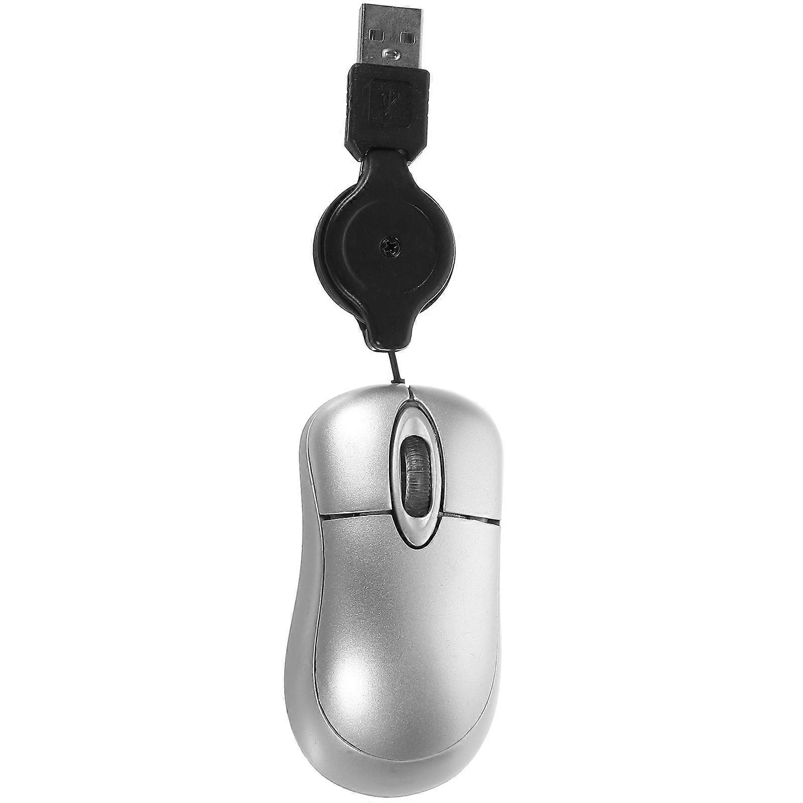 Optical Mouse Mini Compact Travel Retractable Cord USB for Computer Use