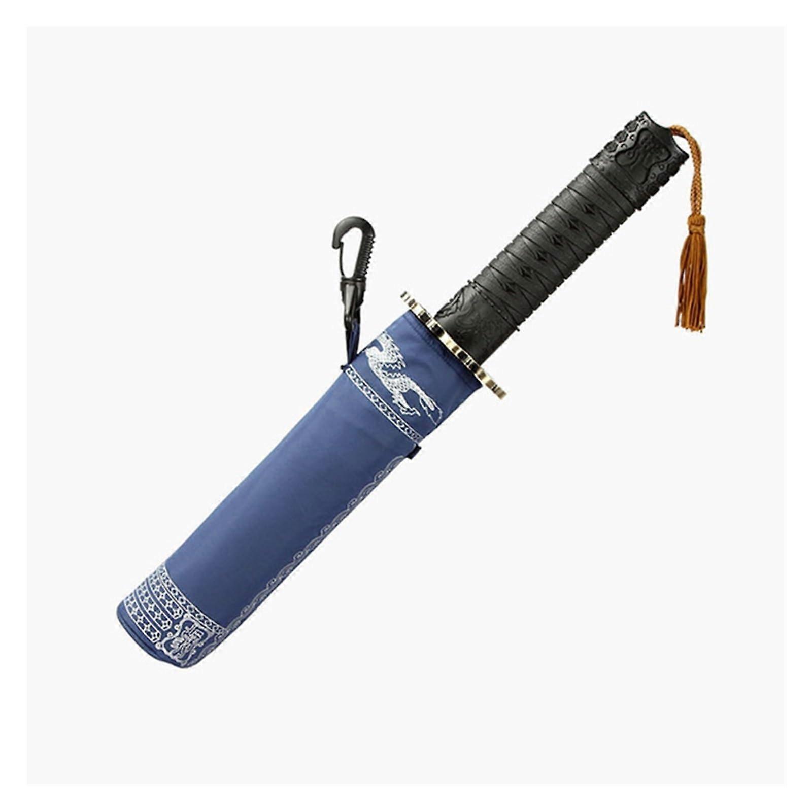 Samurai Sword Umbrella with Automatic Open Close, Windproof Compact Blue Waterproof Travel Design