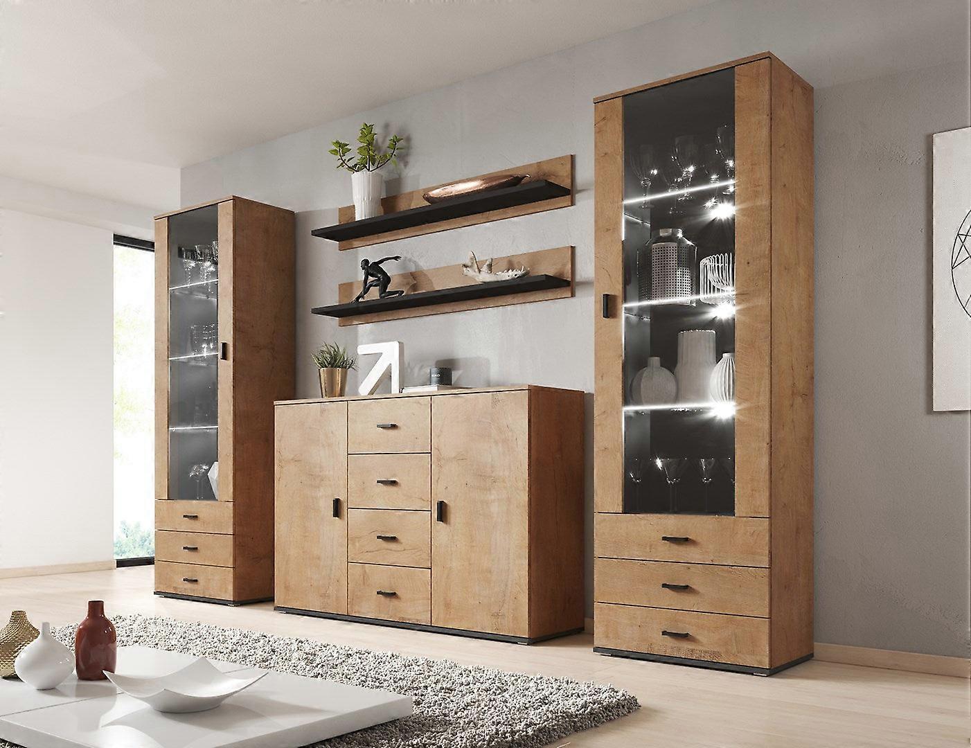 Cama Wohnzimmer-Sideboard Uni Lefkas Eiche/Schwarz
