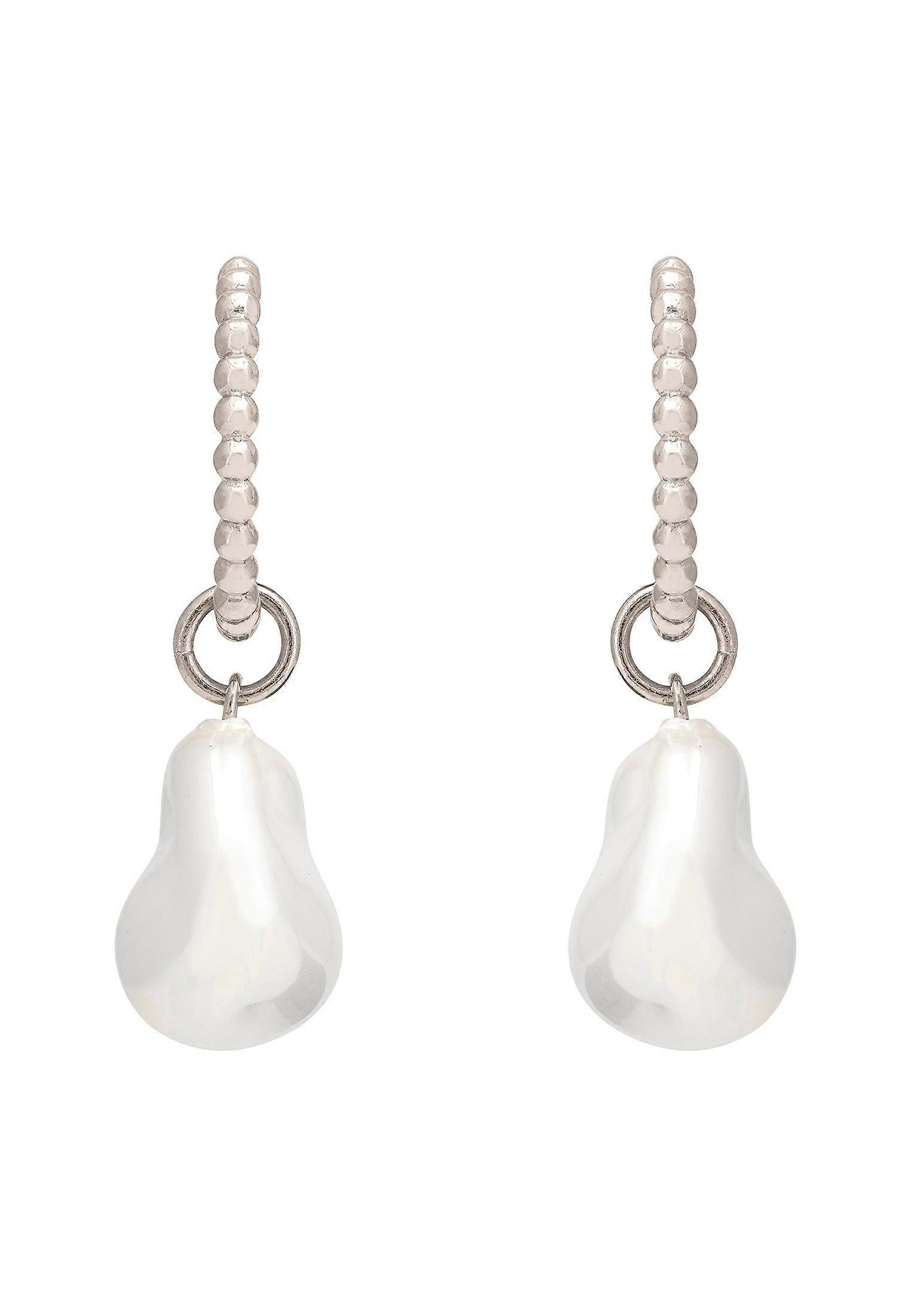 Baroque Pearl Beaded Hoop Earrings Silver