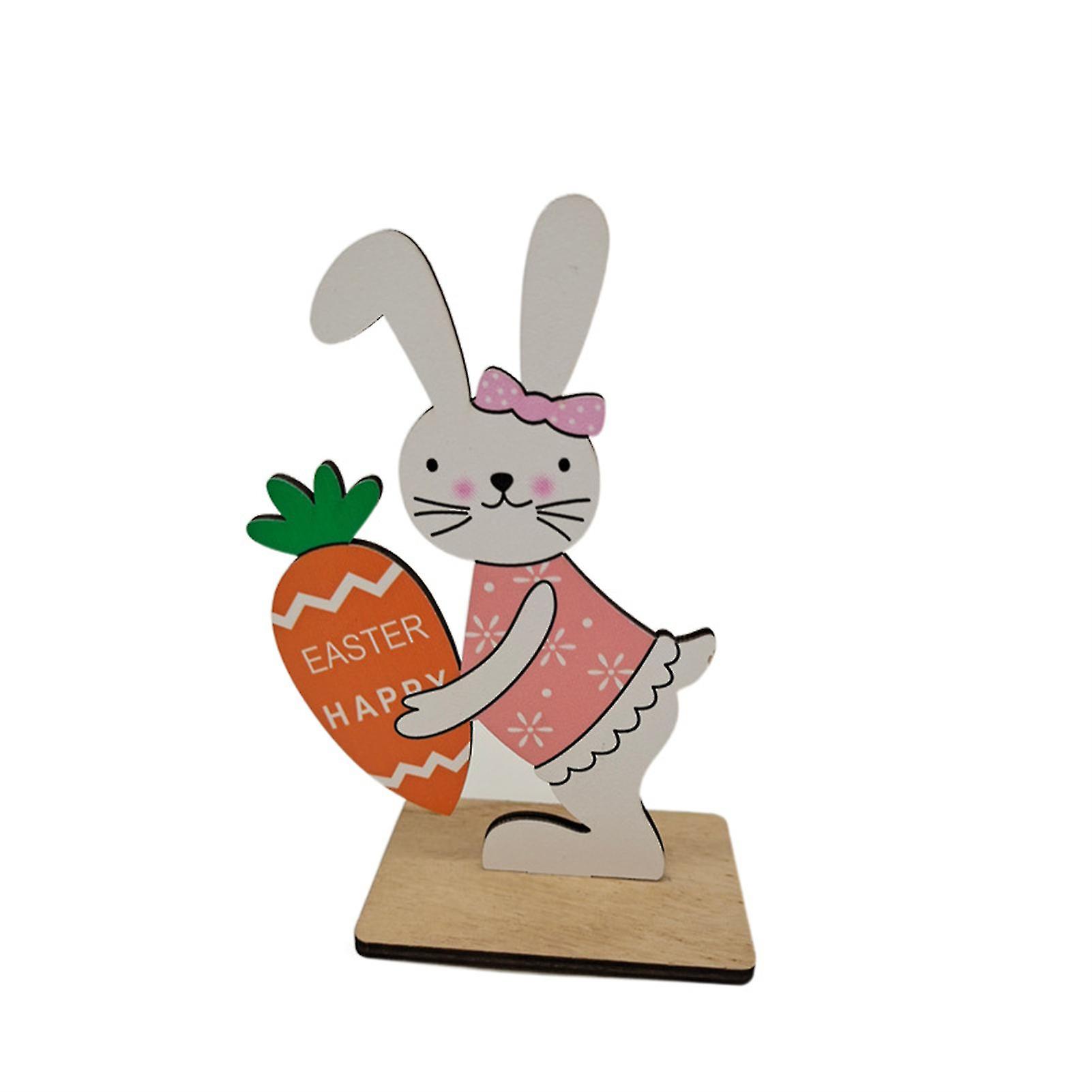 Easter Wooden Rabbit Ornament Super Cute Painted Animals Desktop Decor For Home Living Room Bedroom