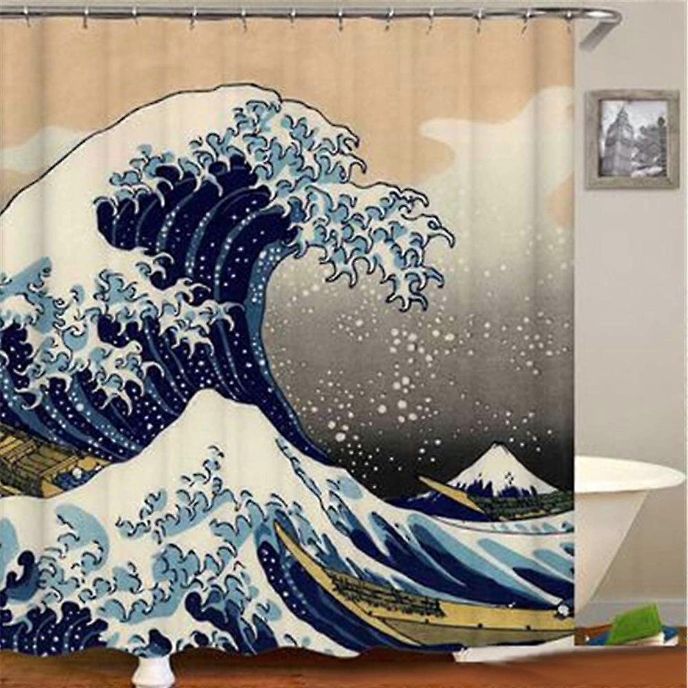 Ocean-Themed Waterproof Quick-Drying Shower Curtain