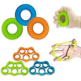 Hand Grip Strengthener, Finger Exerciser, Grip Strength Trainer (6 PCS),New Material,Forearm Grip Workout, Green Blue Orange 10*5.5*1.5cm/7*1.8cm high
