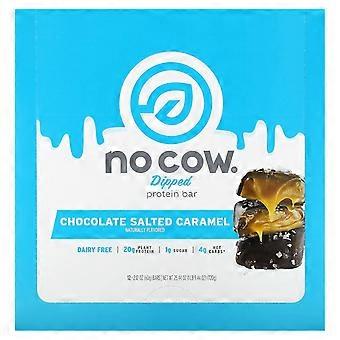 No Cow, gedipte proteïnereep, chocolade met gezouten karamel, 12 repen, 60 g per stuk