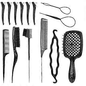 14Pcs Hair Brush Styling Combs Set Bristle Hair Edge Brush Teasing Brush Comb Rat Tail Comb for Women Girls Combing Multicolor