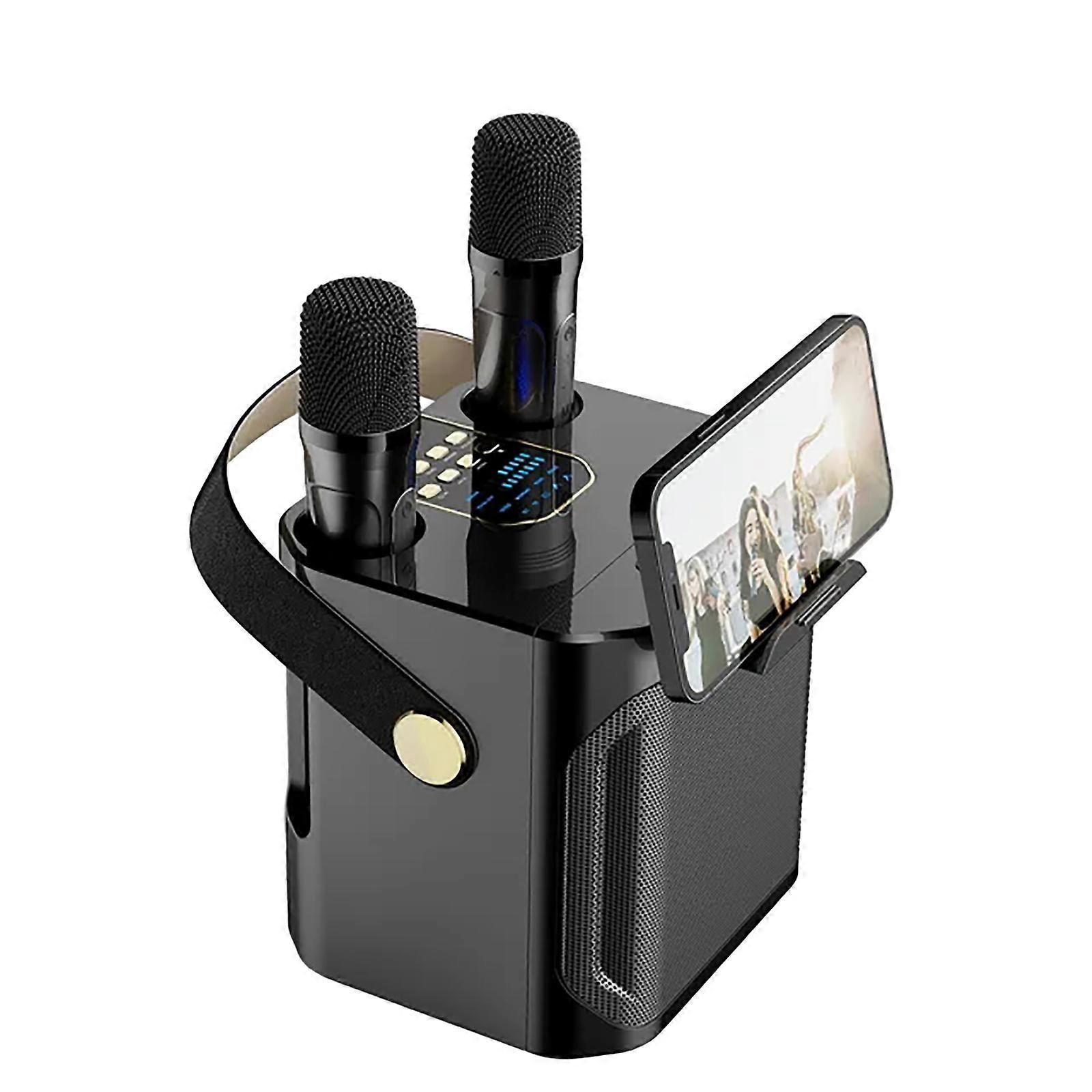 Draagbare draadloze subwoofer met meeslepende 360° surround sound, Bluetooth-compatibele speaker met 2 microfoons voor feesten en bijeenkomsten, zwart.