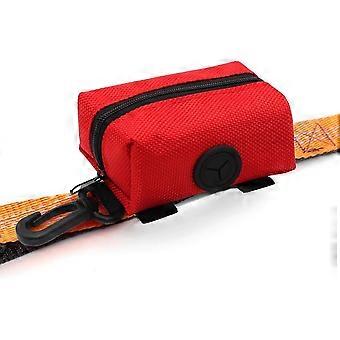 Pet Waste Bag Dispenser Zippered Pouch.Portable Dog Poop Bag Holder Leash Attachment Lightweight Fabric Bags (Red)