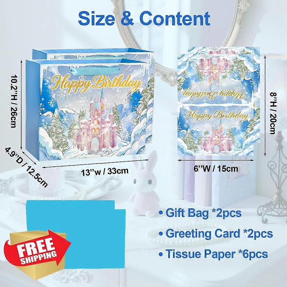 Frozen Birthday Gift Bag 13" Girls Princess Castle 2 Pack