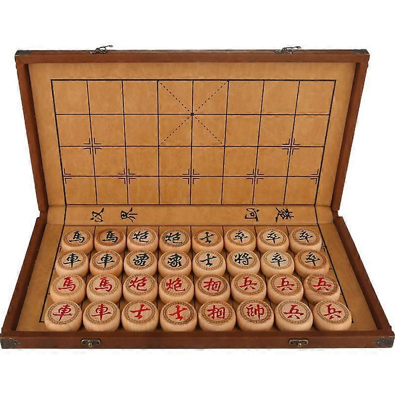 Chinese Chess Set Solid Wood Foldable Board 30cm Brown