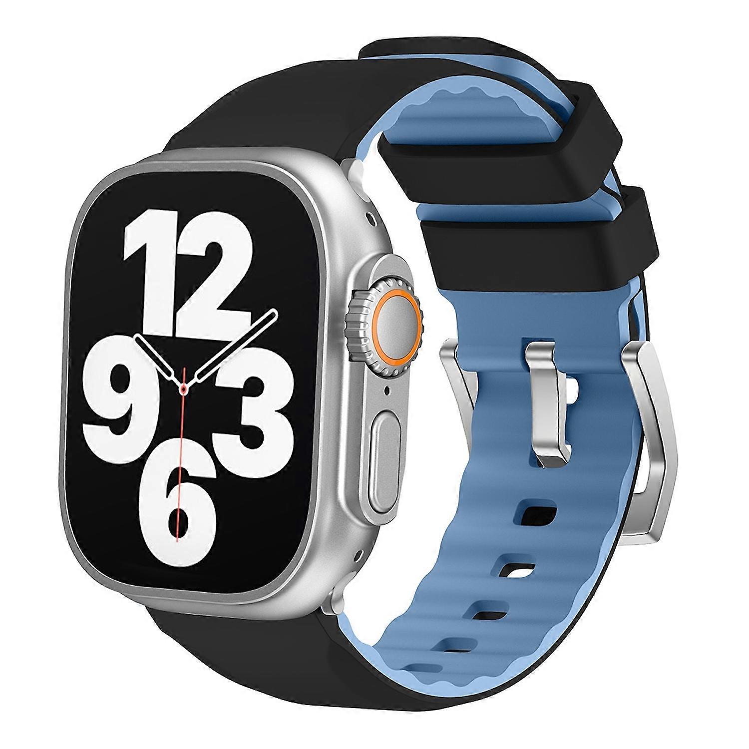 For Apple Watch SE 2023 44mm Two Color Silicone Sport Band Watch Replacement Arm Band Black