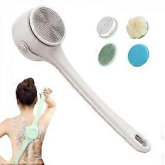 Electric Back Scrubber Compatible Shower, Long Dual Handle Body Scrubber Spinning Massage Bath Brush,4 Detachable Heads FASTXM