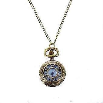 Bronze-look pocket watch with floral pattern, Hunter case, ladies' pocket watch with necklace-SNNGV