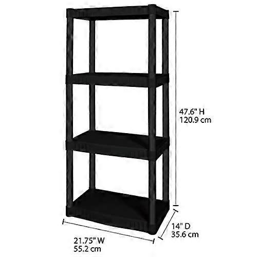 4 Shelf Plastic Garage Shelving Unit Black, Compact SpaceSaving Rack for Vertical Storage