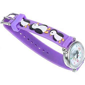 Kinderuhr, Pinguin-Motiv, wasserdicht, analog, in Lila, für Kinder.