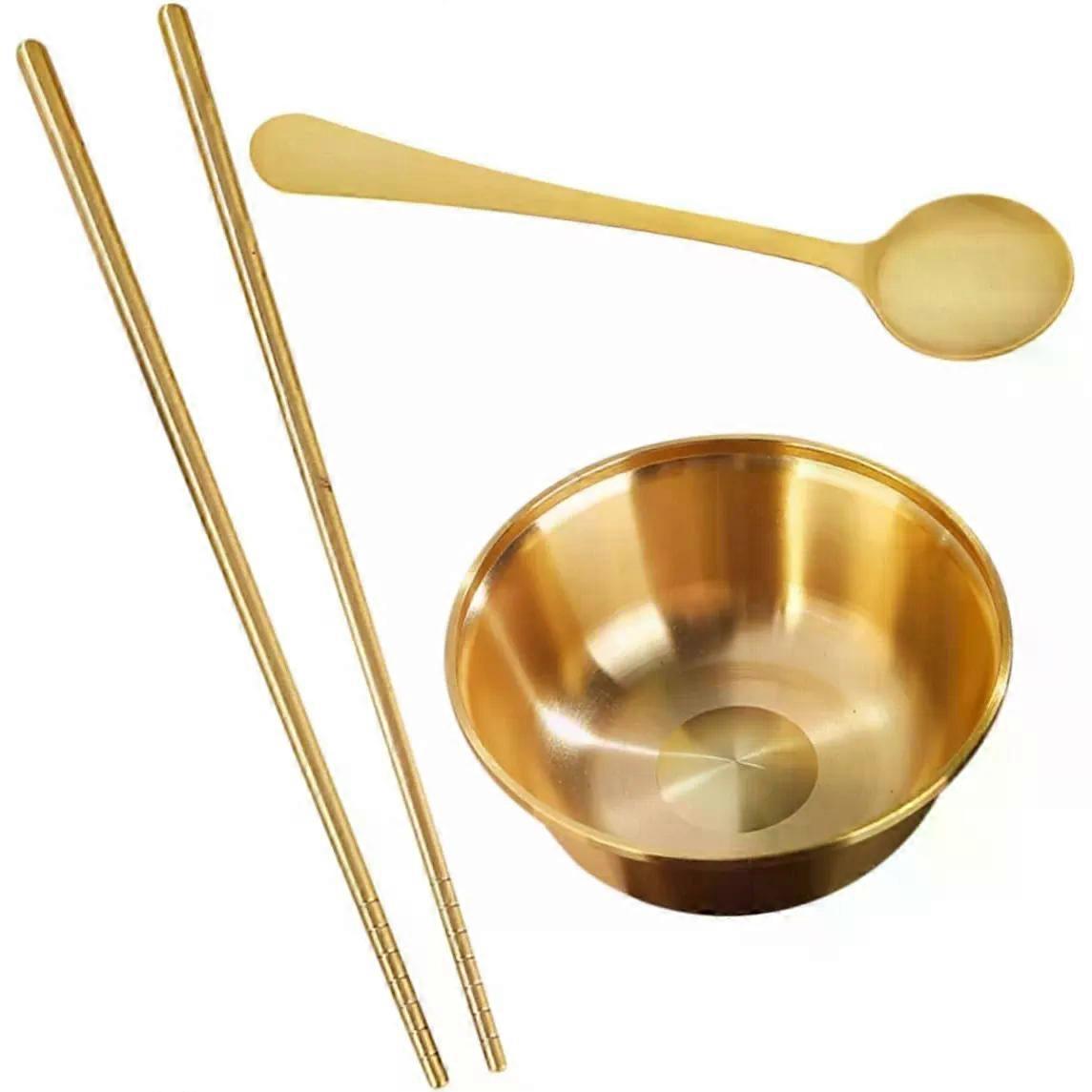 Bowl and Spoon Set, Golden Dinnerware for Serving