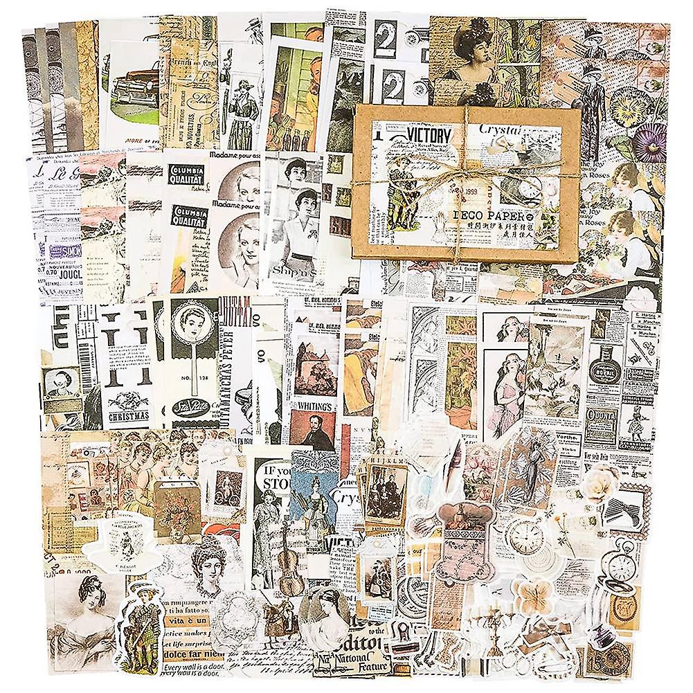 200 Pcs Vintage Ephemera Pack Junk Journal Kit Scrapbook Planner Supplies for Art Journaling Collag
