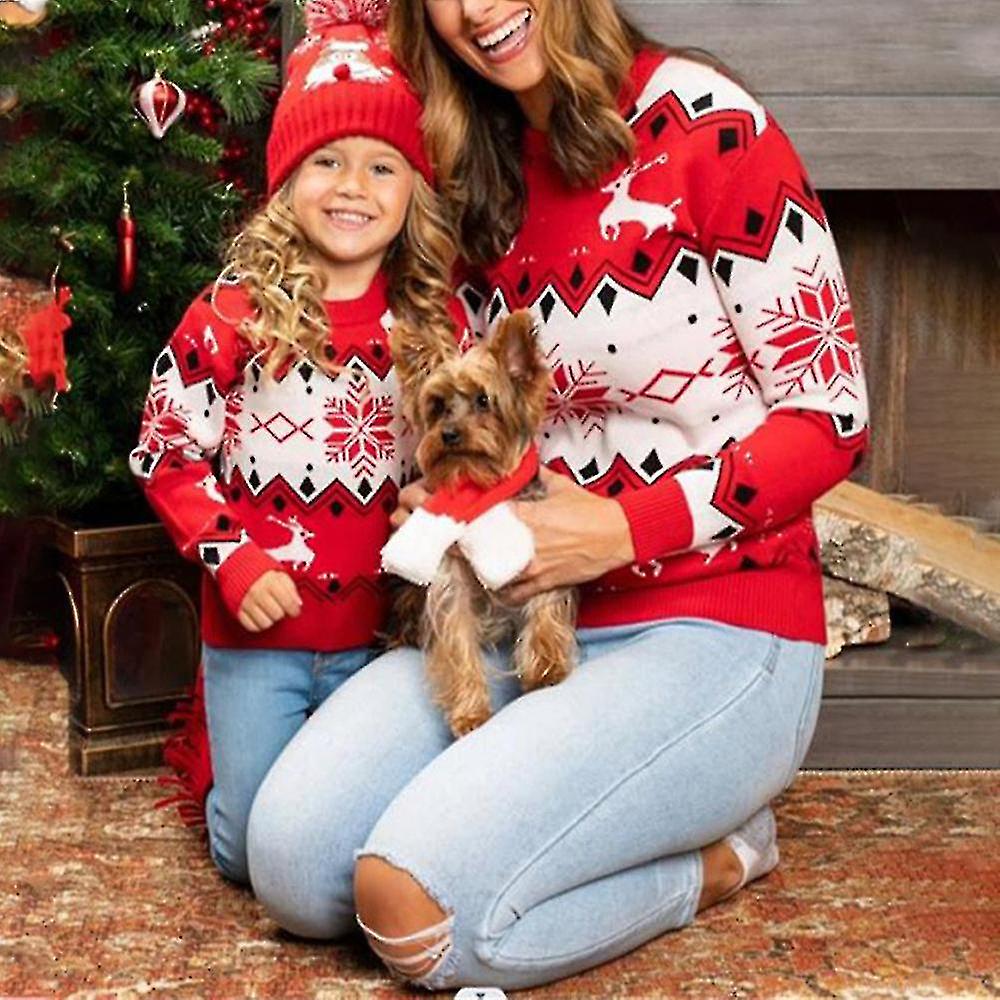 Huasi-christmas Dopasowane kobiety Dzieci Xmas Snowflake Elk Pullover Sweter Topy Casual Ciepły sweter