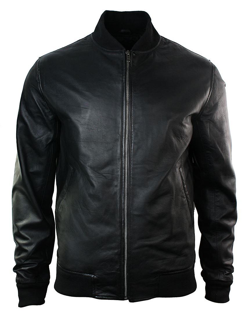 الرجال سليم صالح الجلود الحقيقية فارسيتي بومبر سترة الكلاسيكية الرجعية