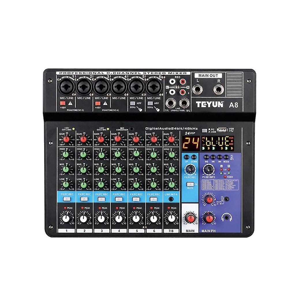 A8 Mixer portatile Scheda audio Console di missaggio a 8 canali Computer Recording Dj Audio Equipment Eu Plu