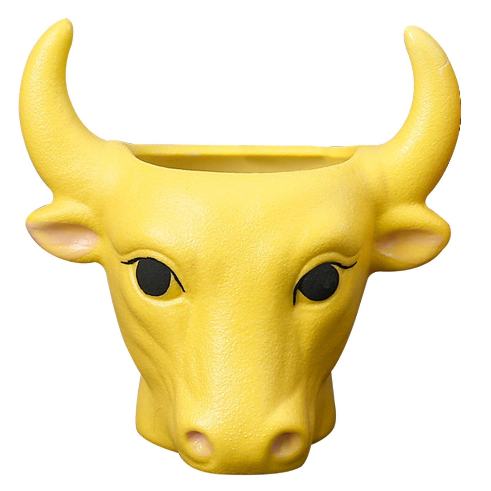 ポータブルフラワーポットドレンホールセラミックブルヘッドシェイププラントプランターホーム用