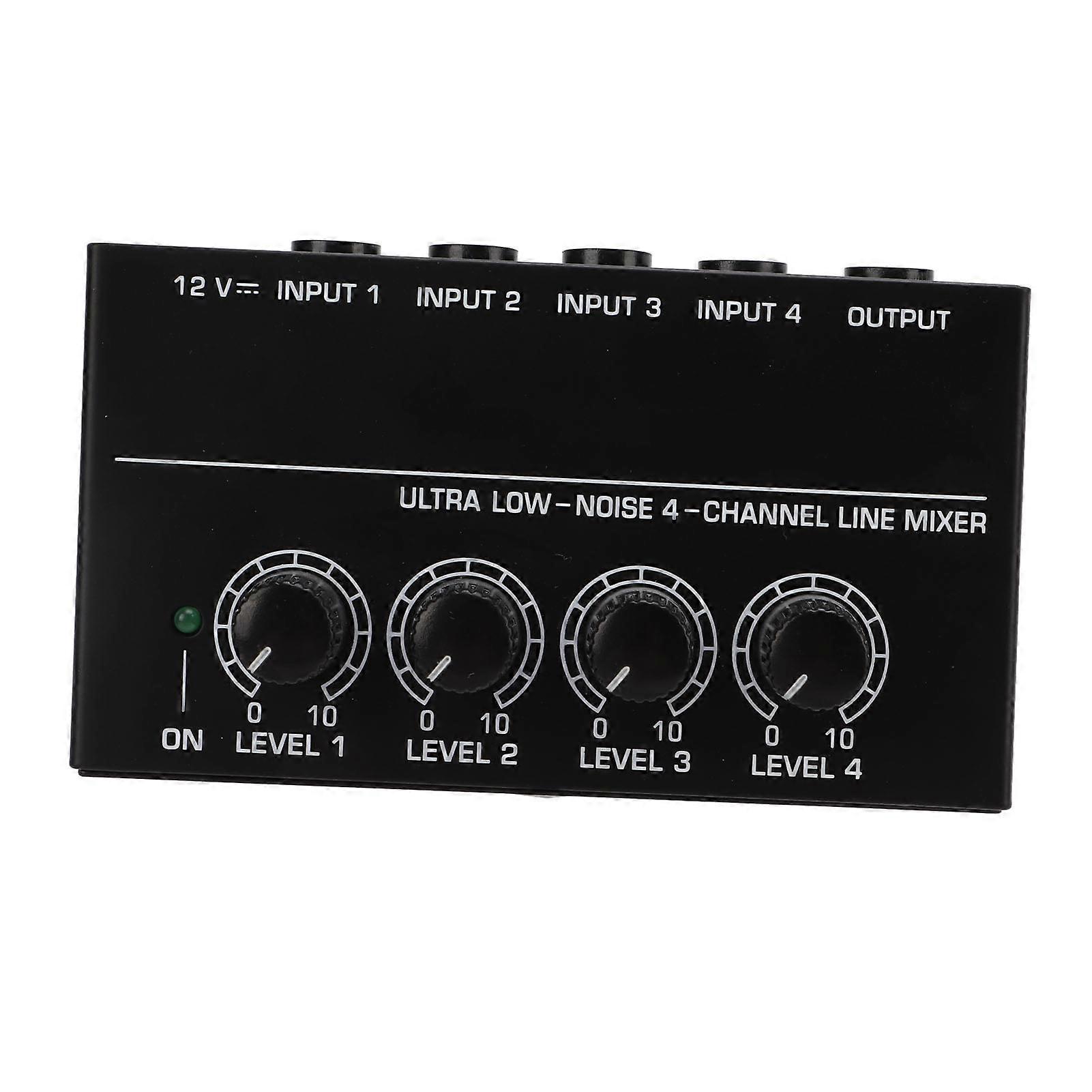 4 Channel Line Mixer Ultra Low Noise Mono Analog Audio Mixers 1/4in TS EU Plug 100?240VAC