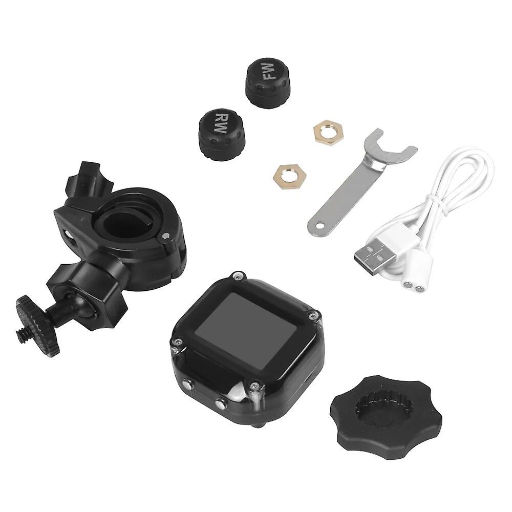 Motorcycle Tpms Tire Pressure Monitoring System Motor Tyre Lcd Display Alarm System With Usb Solar 2 External Sensors Charging