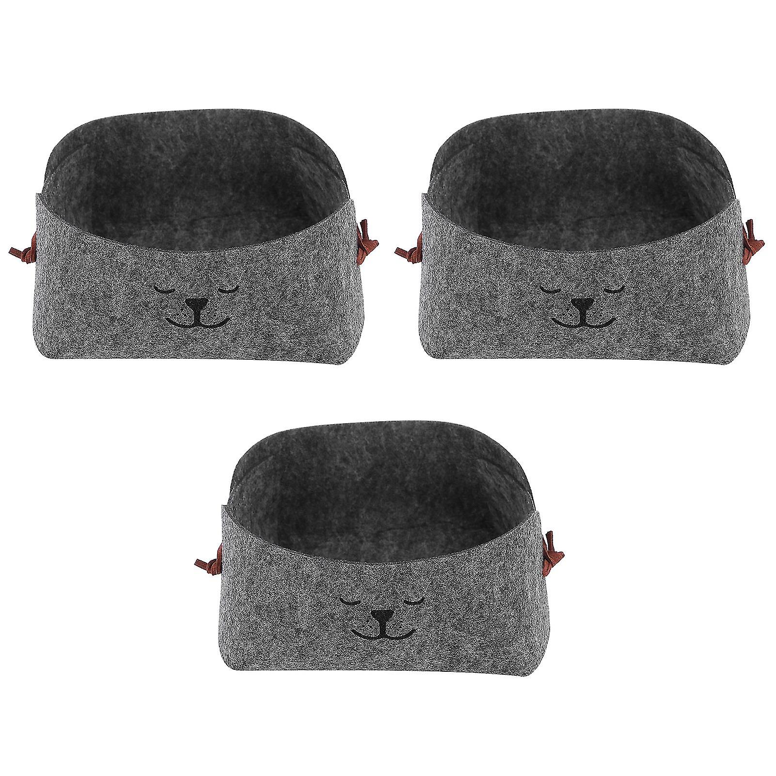 3Pcs/Set Storage Basket Felt Desktop Storage Box Folding Storage Organizer for Coin Key Snack TV Remote Control Phone Gray