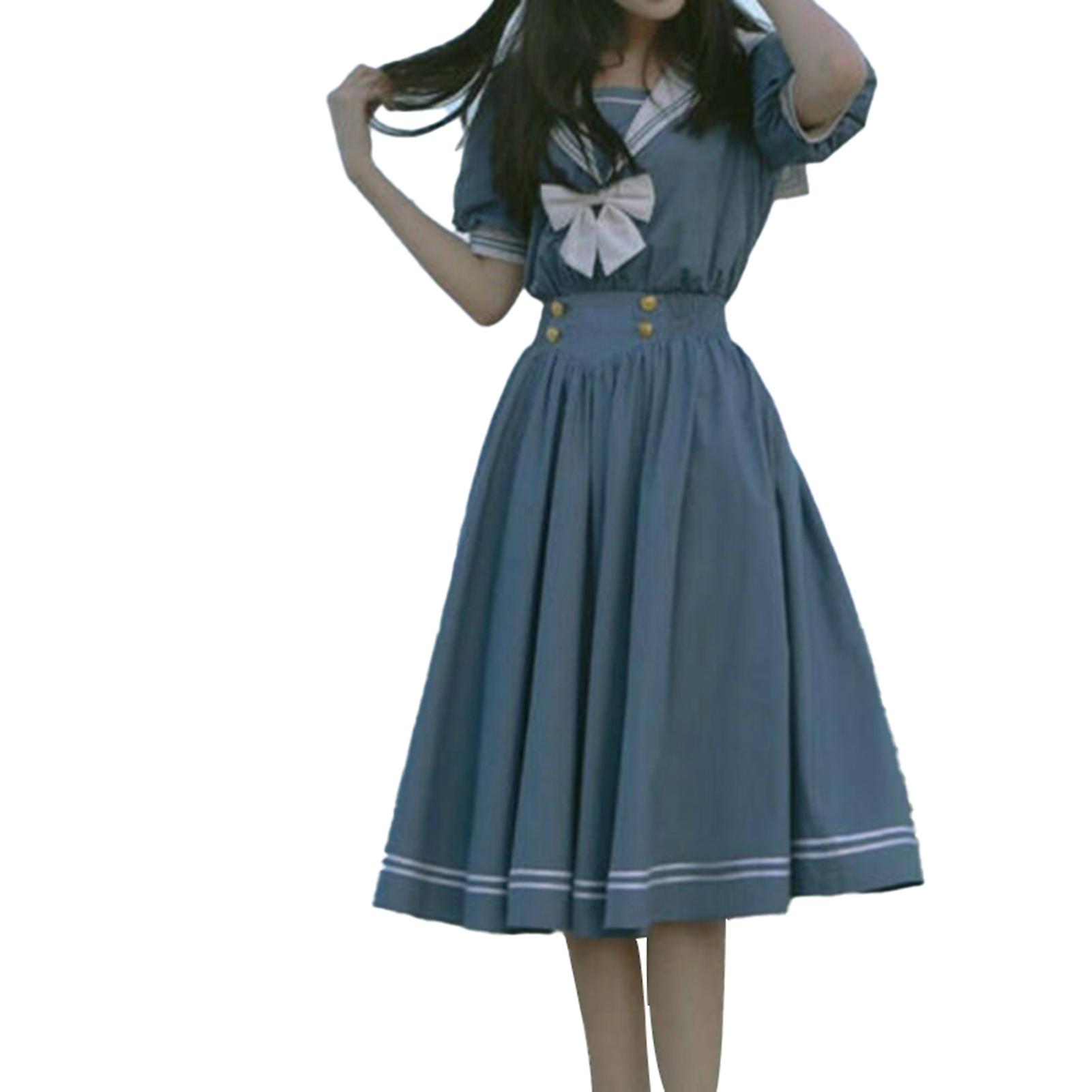 Kızlar Kadın Lolita Elbise Denizci Yaka Ruffle Süper Sevimli Japon Cosplay Kostümleri