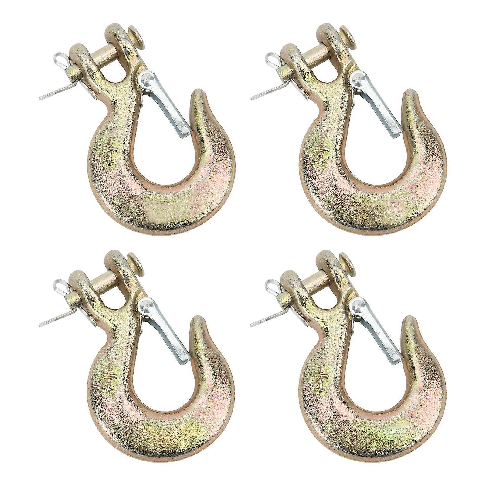 4 Pcs Clevis Slip Hook, 1/4in 2750lbs Capacity Heavy Duty Forged Steel Grab Hook Chain Hooks with Safety Latch for Truck Trailer Transport Tow QOCL3