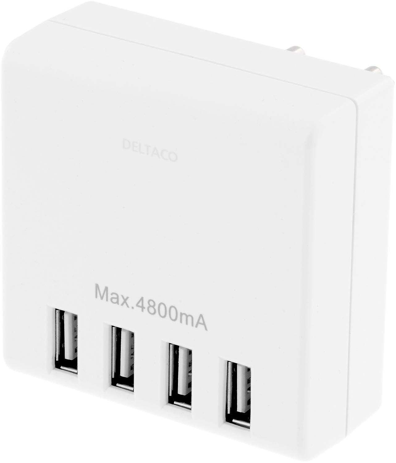 Deltaco Ładowarka ścienna, 230V do 5V USB, 4.8A, 4xUSB, biały