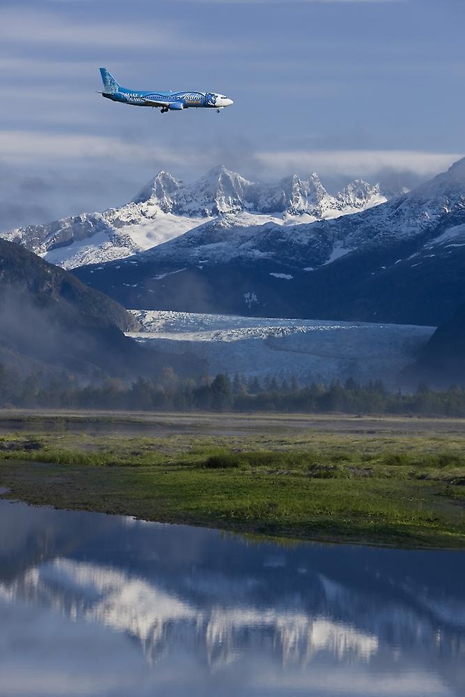 Alaska Airlines *Disney* Jet Approaches For A Landing At The Juneau