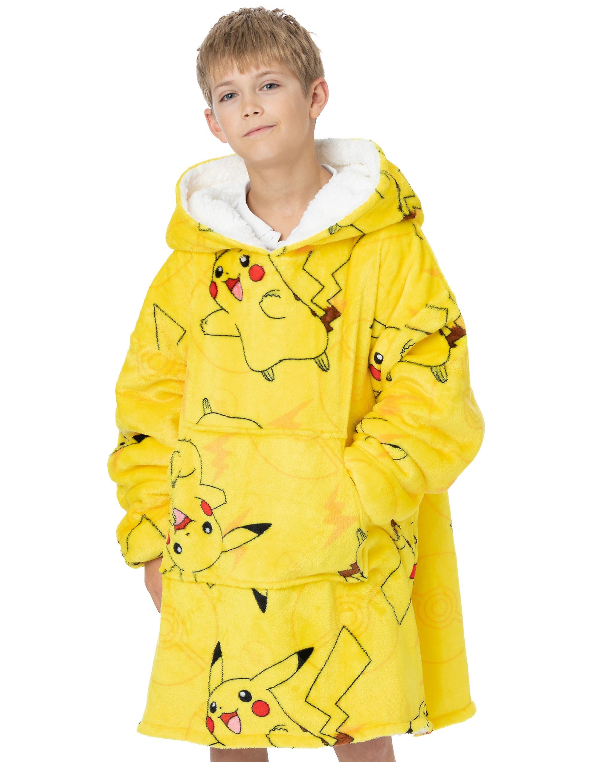 Pokemon Unisex Kids Blanket Hoodie Yellow Pokeball Large Graphic - One Size