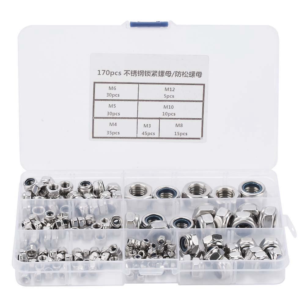 170pcs box Stainless Steel Self locking Hex Nut Fastener Lock Nuts