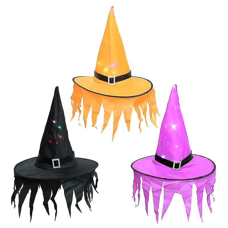 3pcs Led Wizard Hat For Halloween Decorations