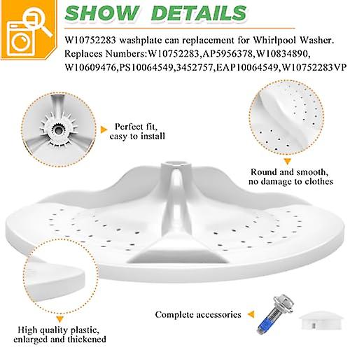 Upgraded W10752283 Washplate for Whirlpool Washing Machines