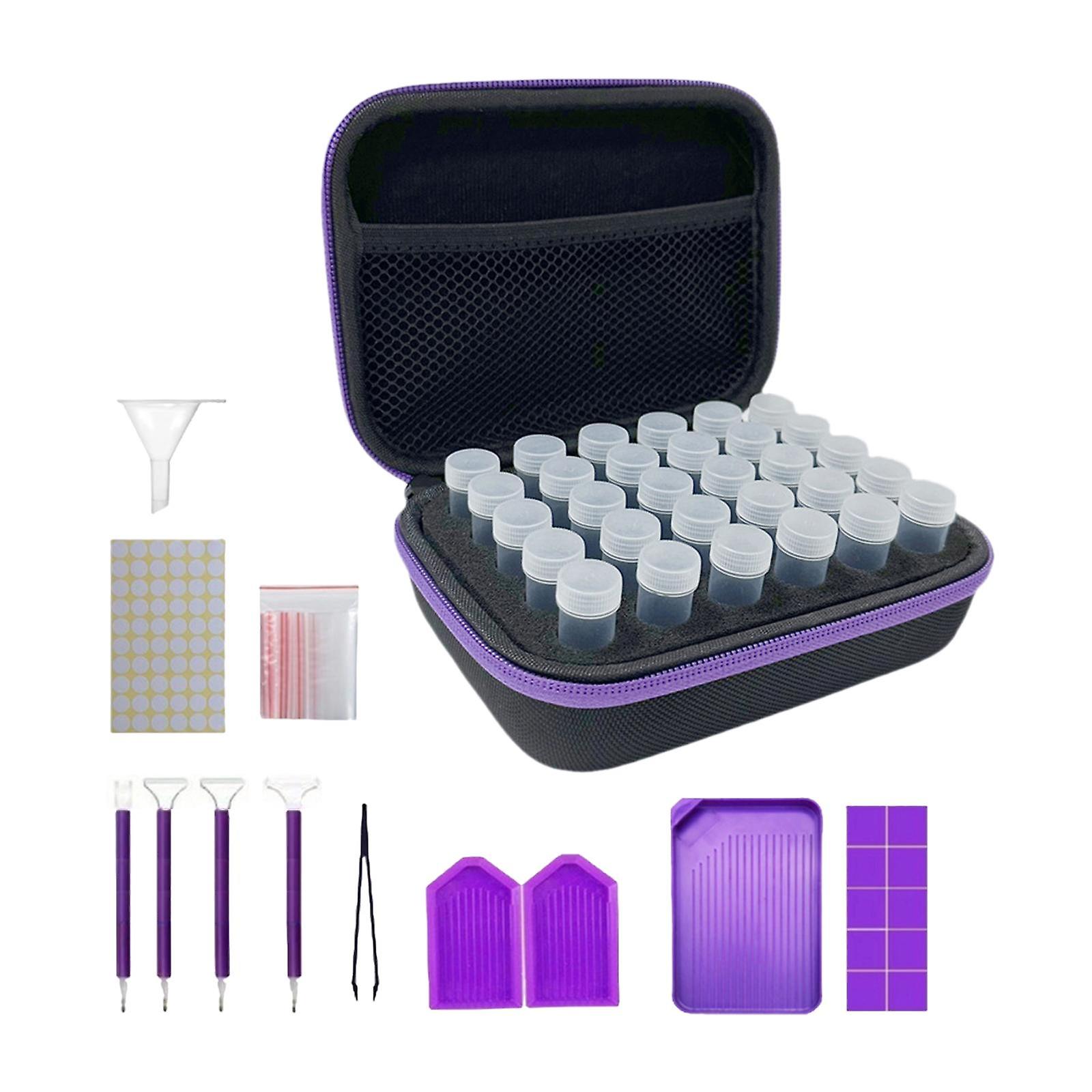 Diamond Dots Painting Storage Box with Tools Carrying Case for Tape Scissors Pens Purple