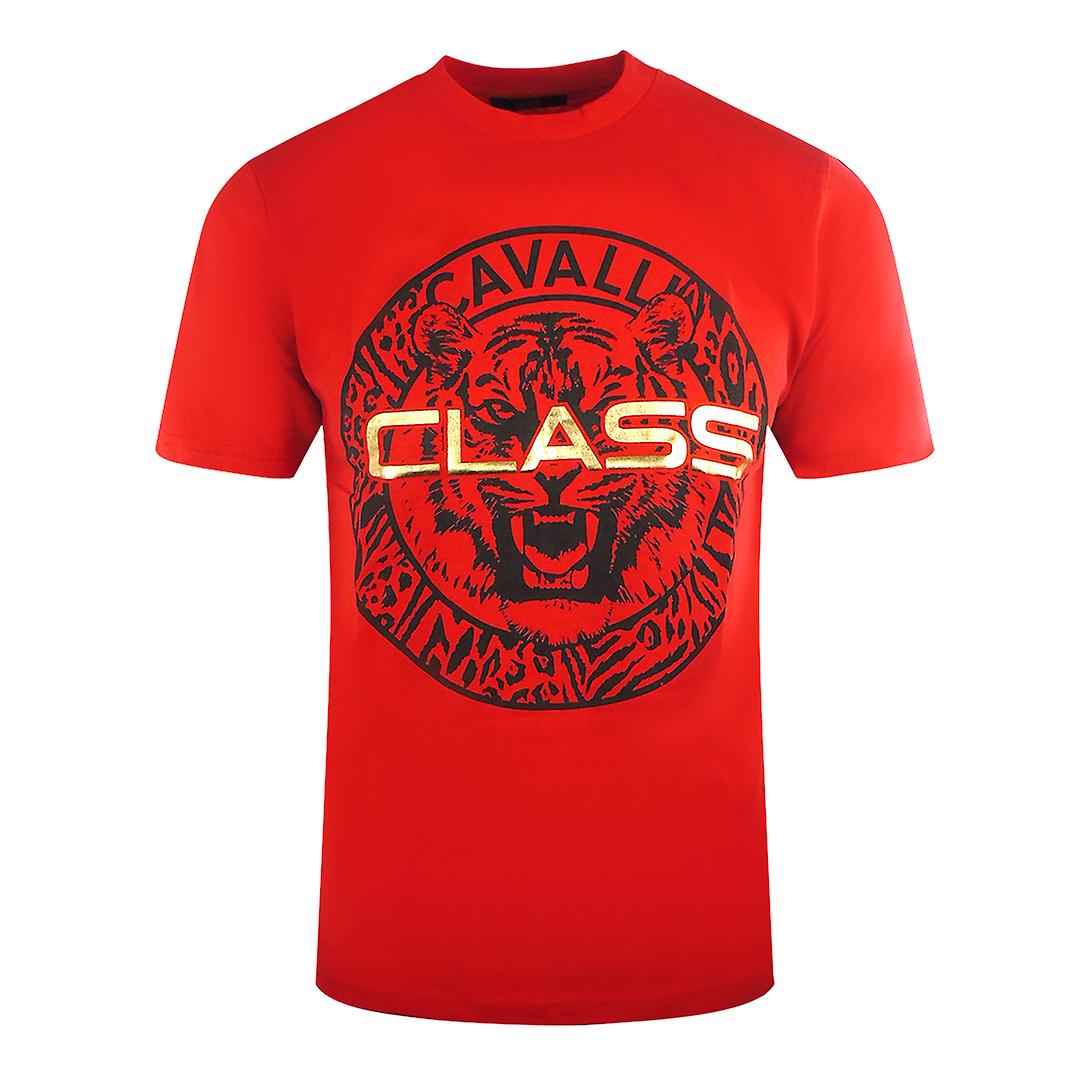 Cavalli Class Circular Tiger Design Red T-Shirt