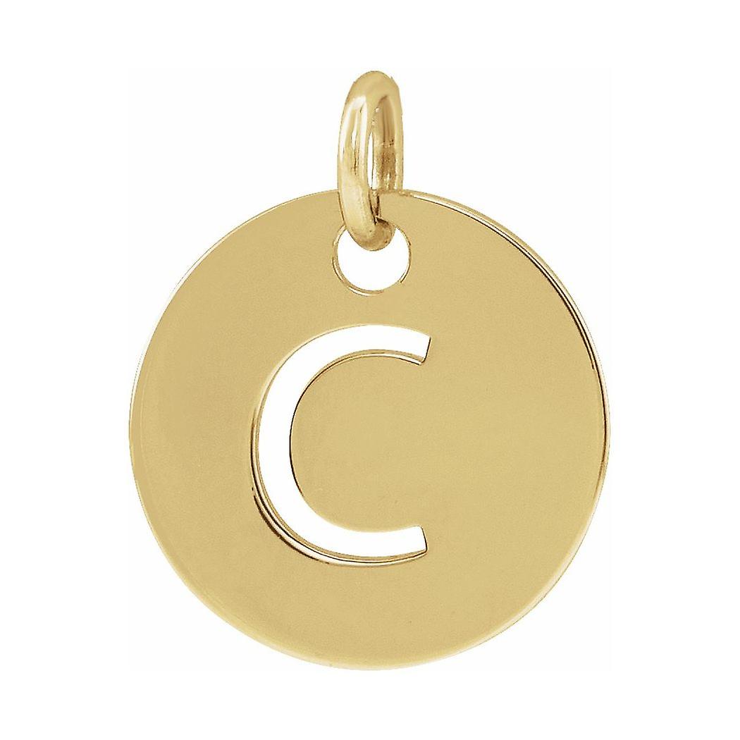 14k or jaune lettre nom personnalisé monogramme initiale C 10mm poli disque initial pendentif collier-pendentif pour femme