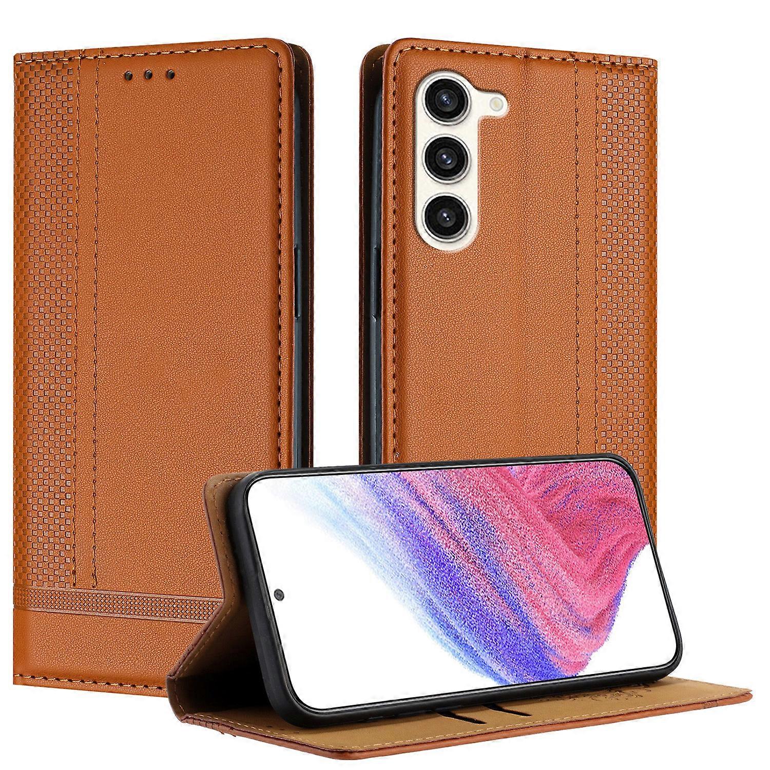 Case For Samsung Galaxy S23, Vintage Stitch Leather Wallet Case Card Slot Kickstand Magnetic Closure Shockproof Flip Folio Case Cover