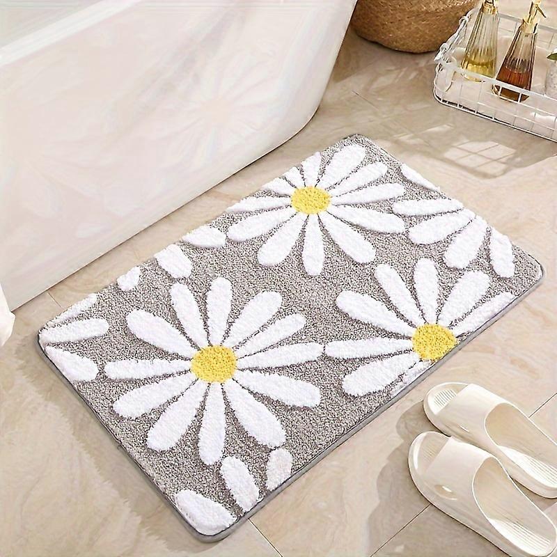 Soft & Absorbent Daisy Flower Bath Mat - Non-Slip, Machine Washable, Durable Rectangle Floor Mat for Home Decor, Bedroom, Living Room, Bathroom, Toile