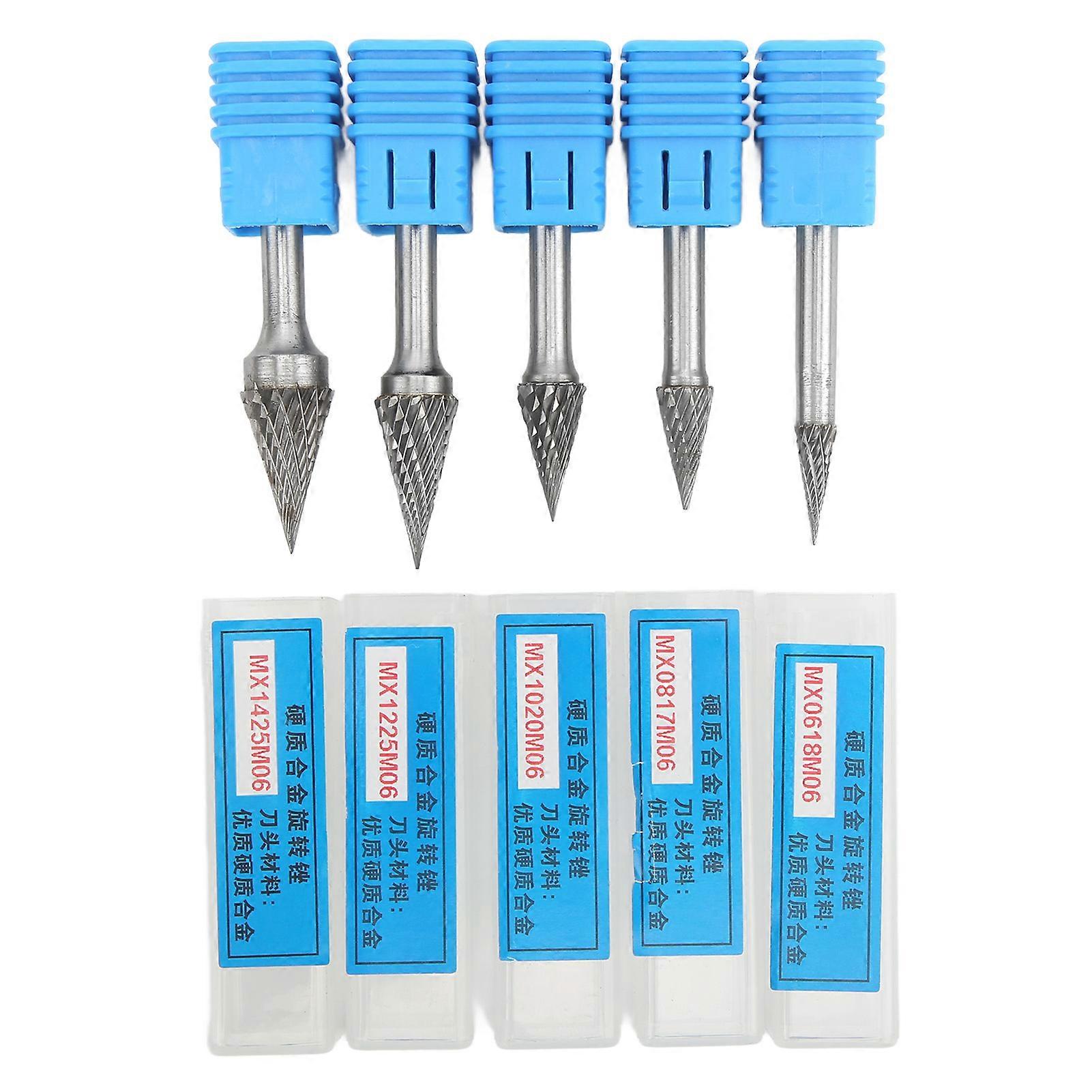 5 Pcs Carbide Burr Double Cut Rotary Files With 6mm/0.24in Shank For Engraving Polishing Drilling