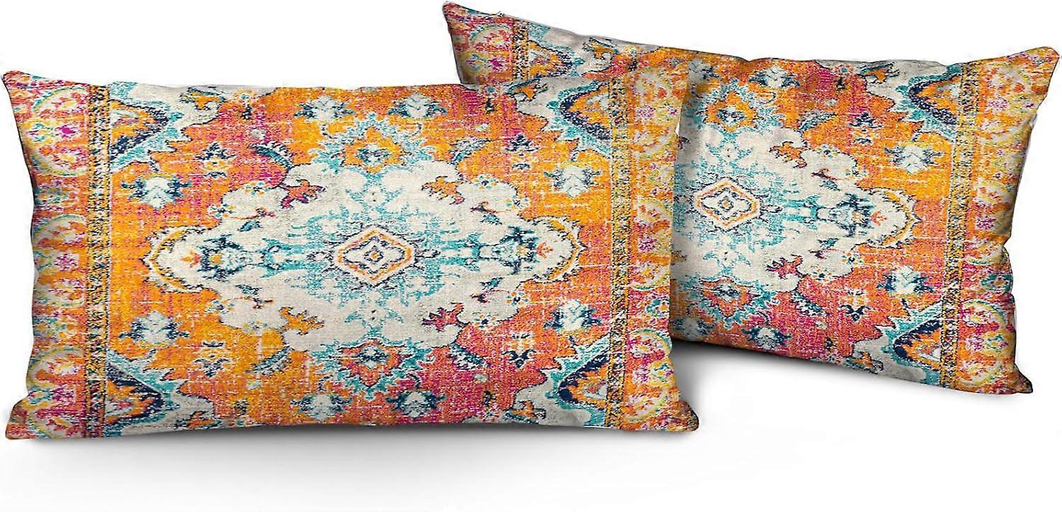 Boho Orange Throw Pillow Covers 12x20 inch Set of 2, Bohemian Carpet Double Sided Pattern Soft Plush Cushion Cover for Couch Sofa Bed Decorative, Only