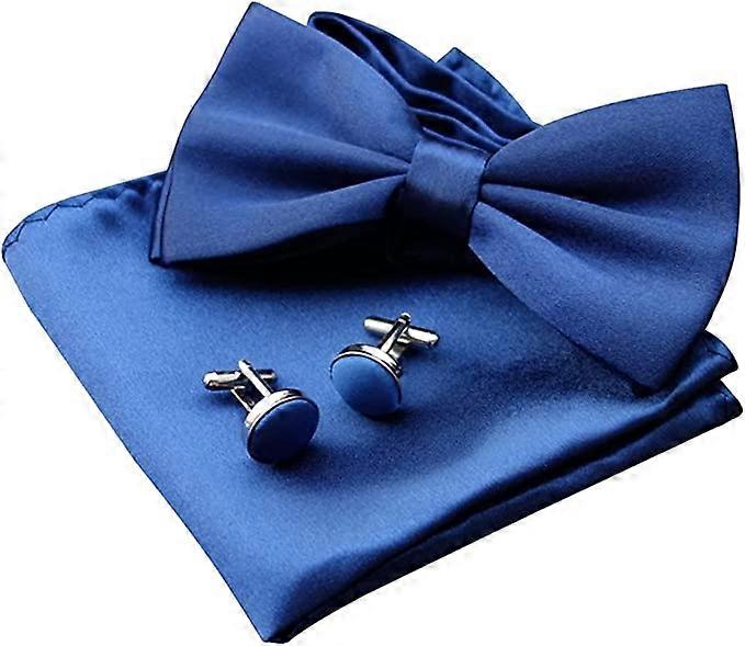 1 Set Papillon e Fazzoletto con Gemelli, Papillon da uomo, Papillon regolabile blu