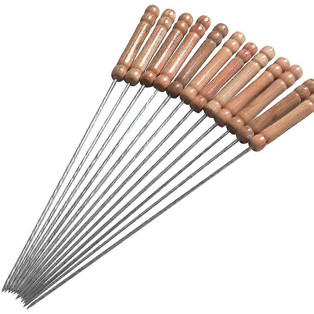 Pinchos para asar palos de barbacoa de acero inoxidable con mango de madera