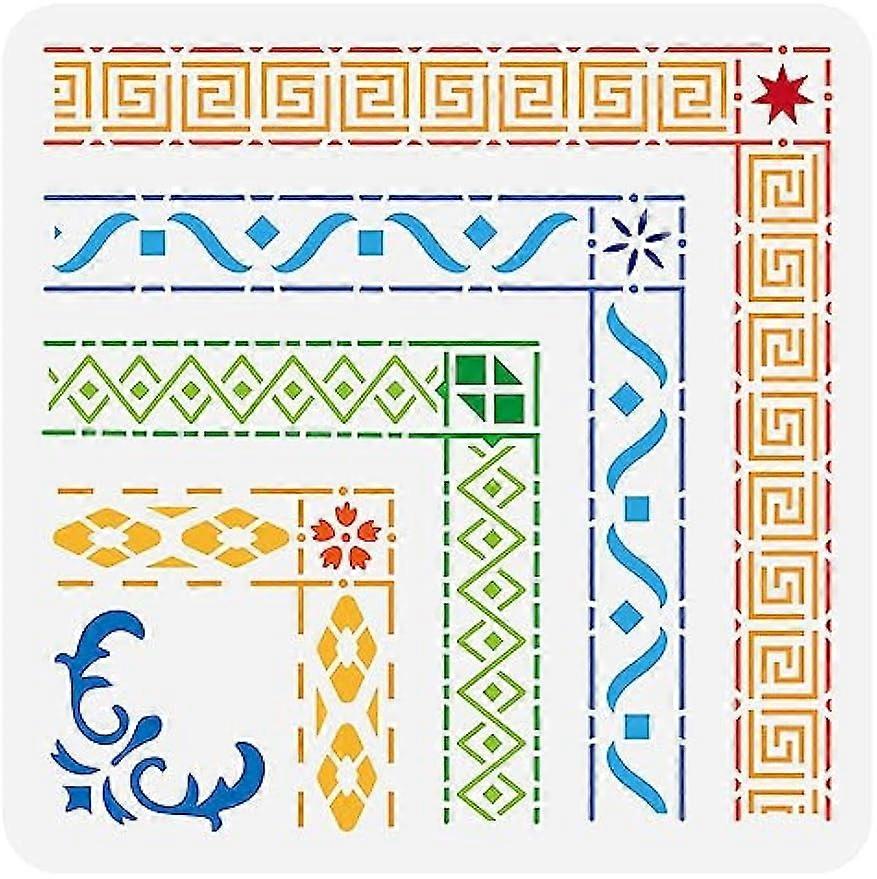Celtic Border Stencils 11.8x11.8 inch Ornate Border Stencil Template Plastic 4 Styles Border & Flower Patterns Stencil Reusable DIY Art and Craft Sten