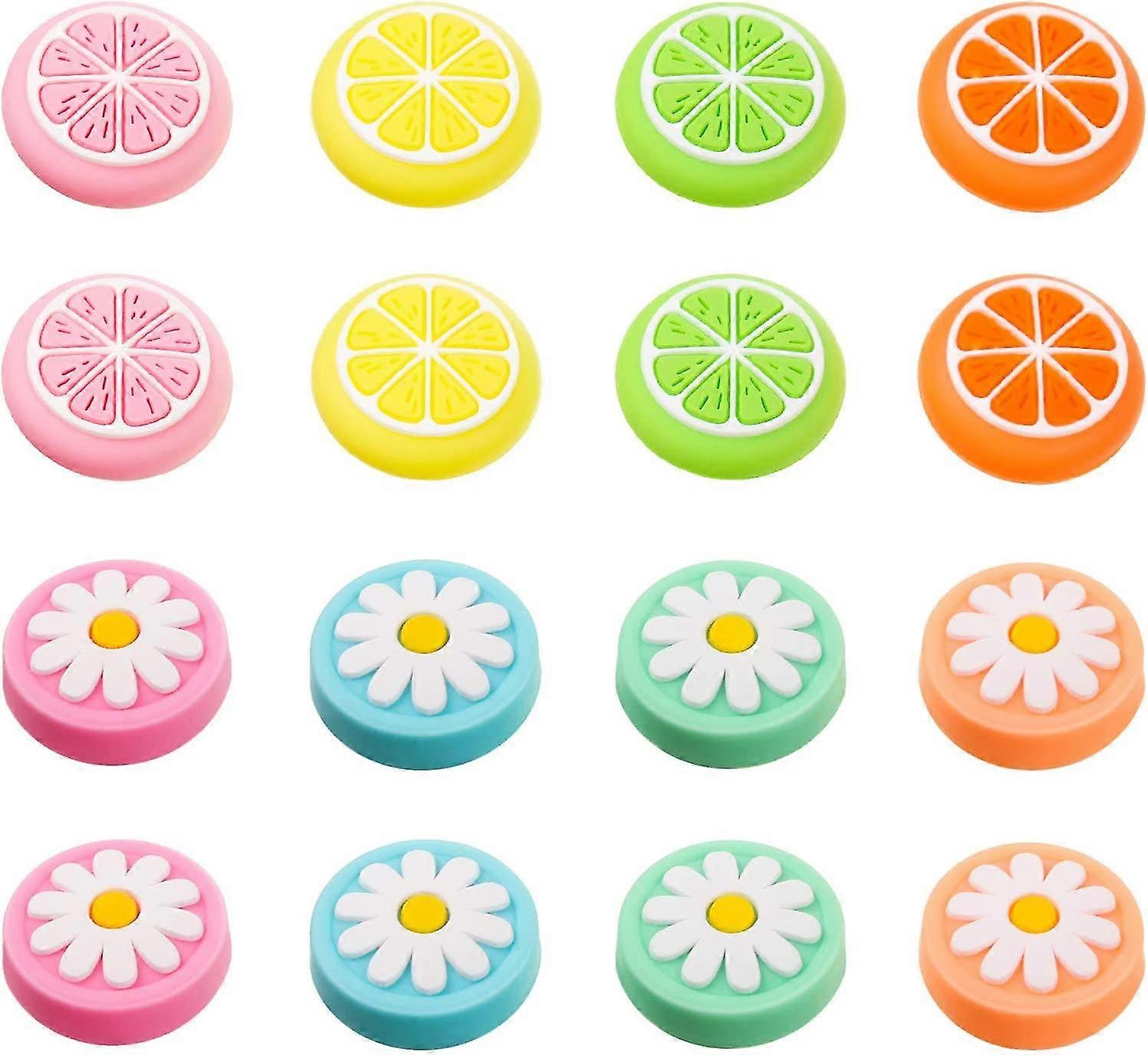 16pcs Replacement Cute Fruit Lemon And Floral Design Thumb Grip Cover Analog Stick Cover Joystick
