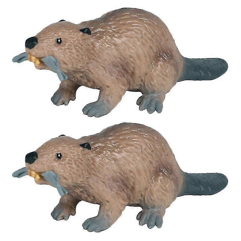 2pcsシミュレーション野生動物モデルビーバーデコレーション装飾子供のための早期教育玩具