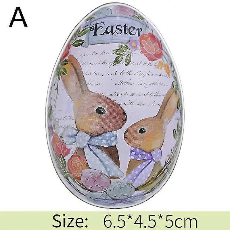 1PC Metal Easter Egg Shape Candy Tin Bunny Rabbit Printed Fillable Tin Boxes Gift Candy Chocolate Packaging Box Easter Decor
