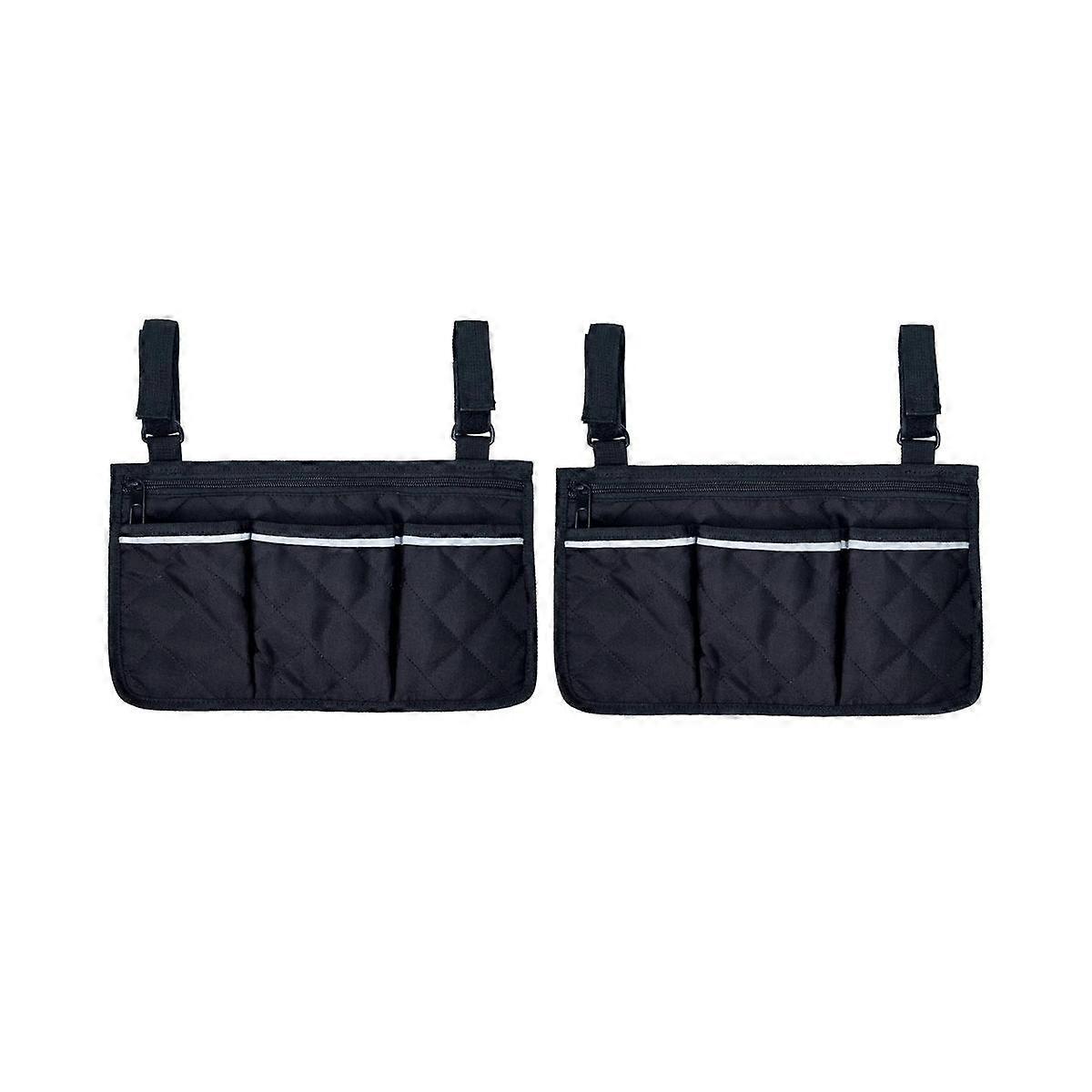 2PCS Wheelchair Armrest Side Storage Bag Portable Pocket Suitable for Most Walking Wheels and Mobil